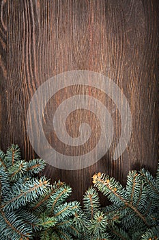 Christmas Tree on wooden background copy space for lettering