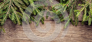 Christmas Tree on wooden background space for lettering