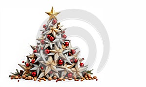 Christmas Tree with Wooden Stars and Red Baubles Creating a Rustic Holiday Feel photo