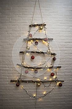 Christmas tree with xmas toys, balls and lights