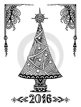 Christmas Tree in Zen-doodle style black on white