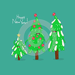 Christmas trees are congratulated on the new year. Vector graphics