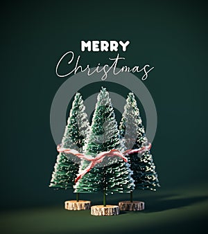 Christmas trees decoration with Merry Christmas text on green background