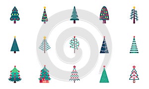 Christmas trees flat icons set