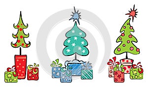 Christmas trees with gifts