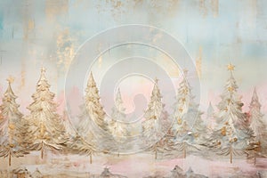 Christmas trees illustration over an ombre rustic background