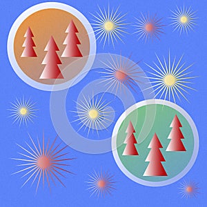 Christmas trees inside the ball against the background of the starry sky for a holiday greeting card.