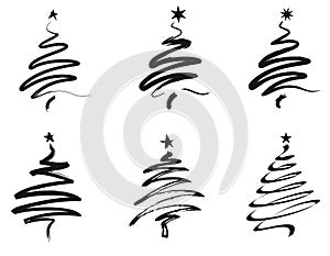 Christmas trees, line illustration