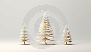 Christmas Trees Mockup Closeup isolated on white background. Christmas Eve different types banner. Winter traditional holidays.