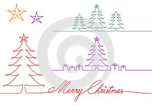 Christmas trees one single line drawing, vector illustration