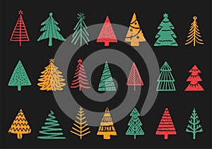 Christmas trees pattern. Color spruce trees set.