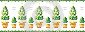 Merry Christmas greeting card, Happy New Year illustration. Christmas tree like cross-stitch. Christmas patternChristmas trees in photo
