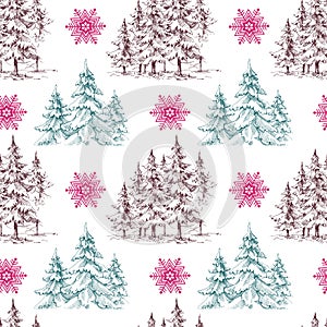 Christmas trees seamless pattern