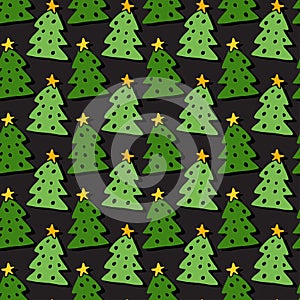 Christmas trees seamless pattern. Bright vector wrapping texture. Bright background for holiday decoration.