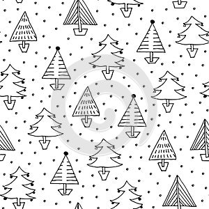 Christmas trees seamless pattern, hand drawn winter background