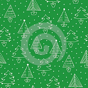 Christmas trees seamless pattern, hand drawn winter background