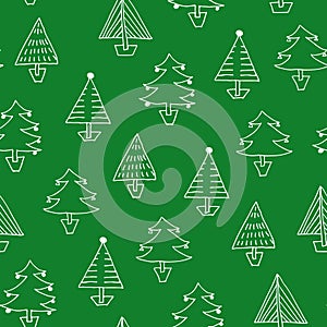 Christmas trees seamless pattern, hand drawn winter background