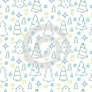 Christmas trees simless pattern vector illustration doodles colored