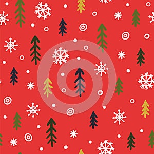 Christmas trees and snowflakes abstract seamless pattern