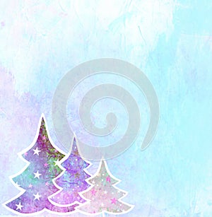 Christmas trees snowy background with space for text