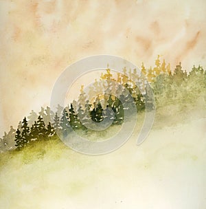 Christmas trees watercolor in green