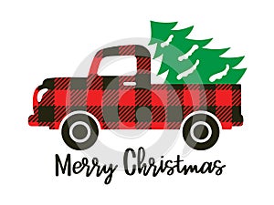 Buffalo Plaid Truck Carrying a Christmas Tree