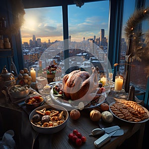 Christmas turkey beautiful view 3. Luxury tourist resort breakfast in hotel room.