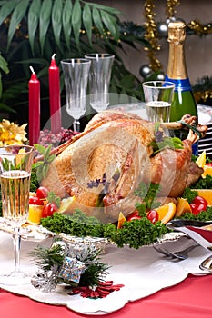 Christmas turkey on holiday table