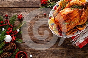 Christmas turkey. Traditional festive food for Christmas or Thanksgiving