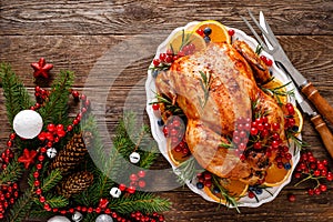 Christmas turkey. Traditional festive food for Christmas or Thanksgiving