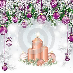 Christmas Twigs Purple Baubles Candles