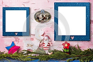 Christmas two empty photo frames card