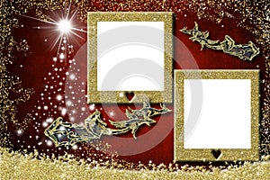 Christmas two photo frames greetings cards. Santa Claus sleigh