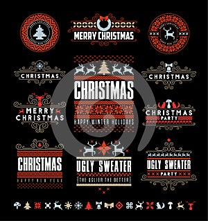 Christmas Typographic and Calligraphic vintage labels,