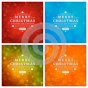 Christmas Typography Greeting Cards Design Set.