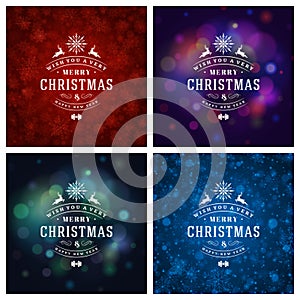 Christmas Typography Greeting Cards Design Set.