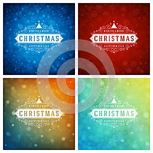 Christmas Typography Greeting Cards Design Set.