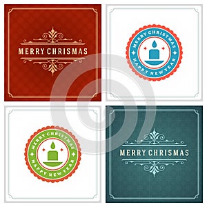 Christmas Typography Greeting Cards Design Set.