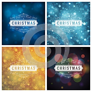 Christmas Typography Greeting Cards Design Set.