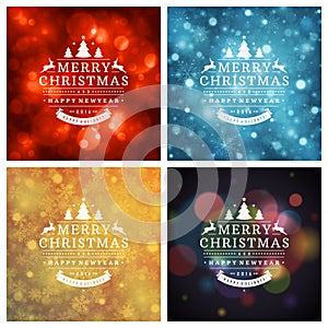 Christmas Typography Greeting Cards Design Set.