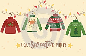 Christmas ugly sweater party decoration deer snowflake tree lights