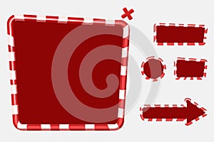 Christmas user interface for mobile or computer game design. Buttons, boards and frame.