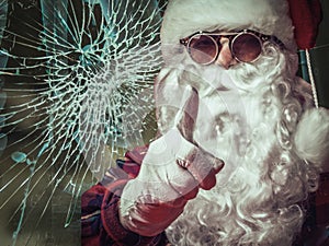 Christmas Vandalism Prevention. Concept. Santa Claus warns. Boredom is the cause that propels vandalism