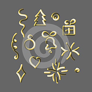 Christmas vector 3D icons. Christmas tree, bell, ball, gift and other design elements