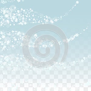 Christmas Vector Background with Falling Snowflakes on Transparent Background.