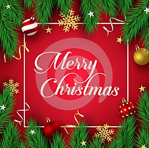 Christmas vector background template. Merry christmas typography text in empty frame and border for space for text and message.