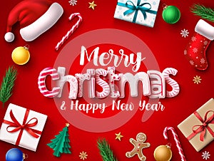 Christmas vector banner design. Merry chistmas greeting 3d realistic typography text. photo