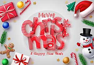 Christmas vector banner design. Merry christmas and happy new year 3d realistic typography text.