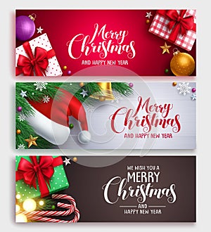 Christmas vector banner design set with colorful backgrounds