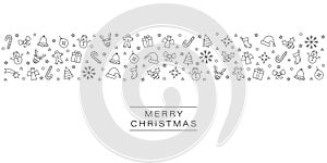 Christmas vector banner line icon element white background. celebration greeting card. black element ornament with santa, reindeer